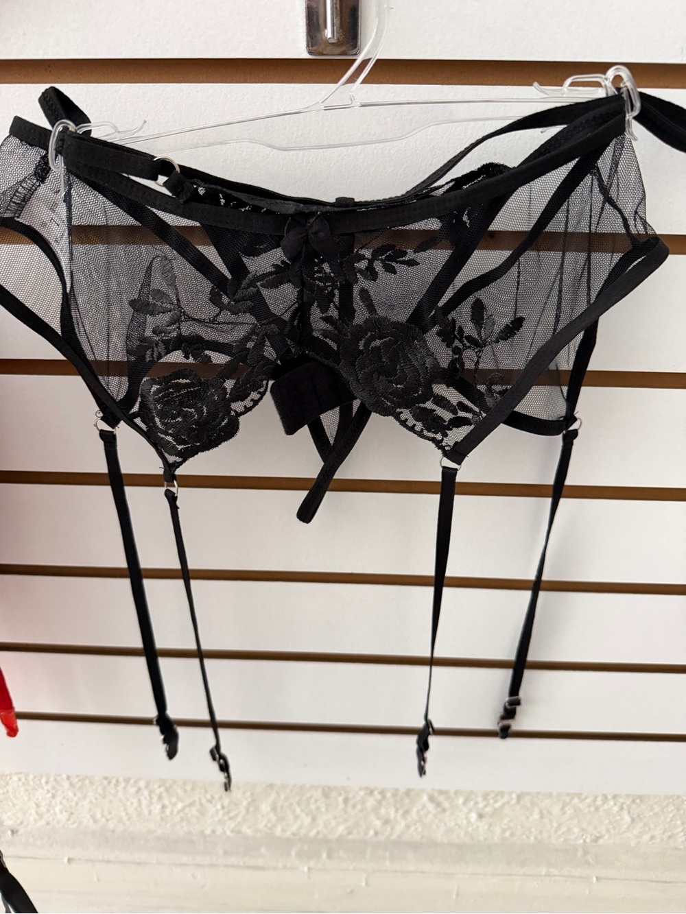Shirley of Hollywood Black Sheer Floral Lace Garter Belt